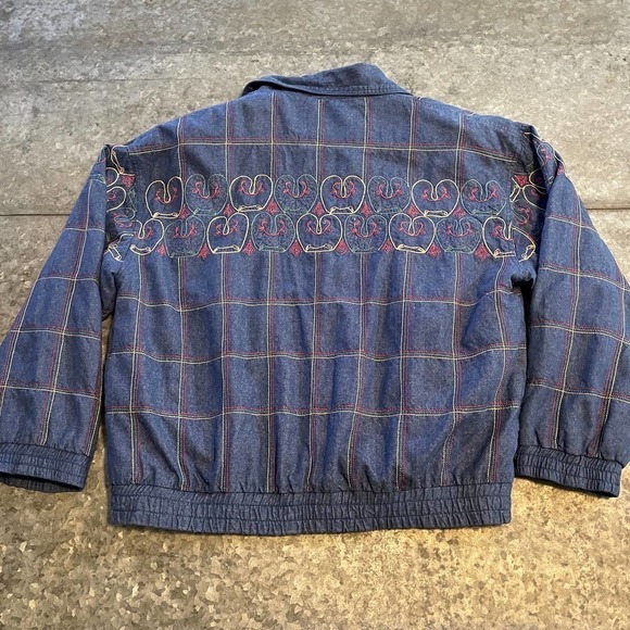 Vintage Great Cavalier St. Paul Silk Denim Embroidered Bomber Jacket Womens XL - Picture 8 of 12
